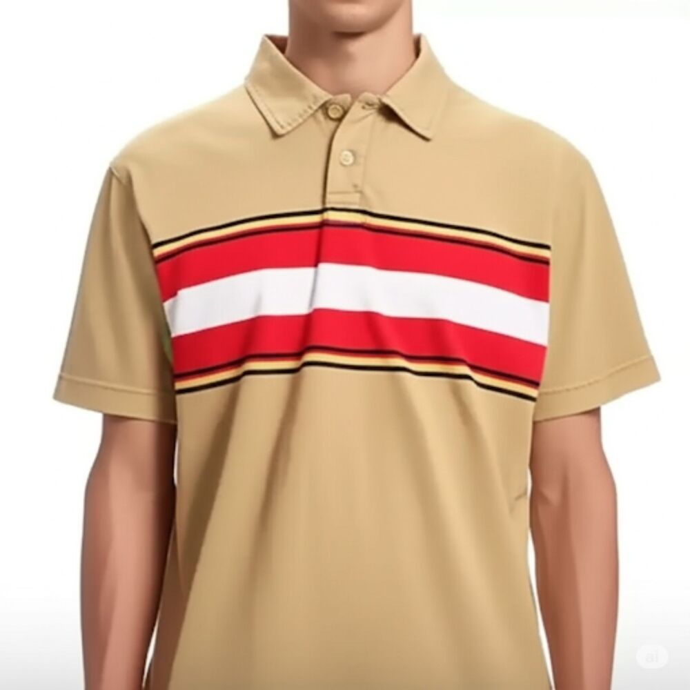 Gap Athletic Fit Tan & Maroon Strip Short Sleeve Polo Shirt Size XL